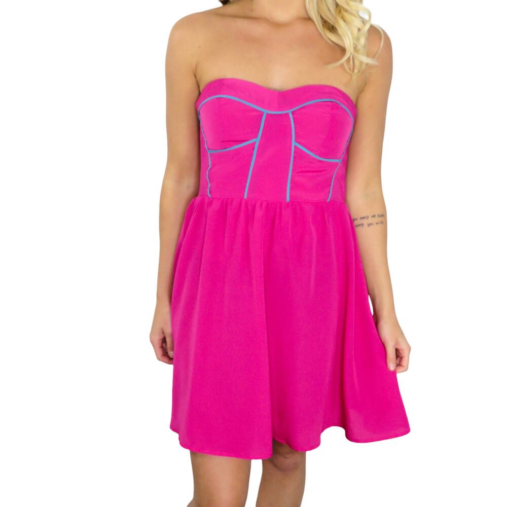 G21 Y2K Hot Pink Strapless Corset Mini Dress Medium 2000s